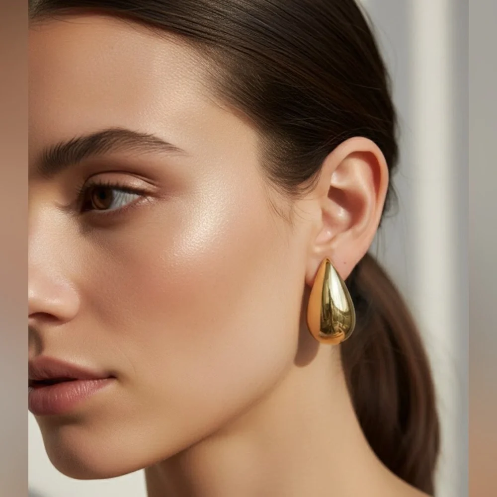Gold Teardrop Drop Earrings - Minimalist